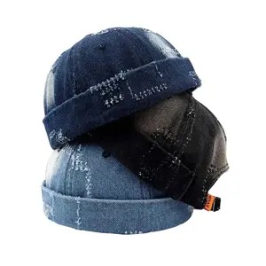 INS New Arrival Distressed Washed Denim Faux Leather Cap – Unique Hip-Hop Vintage Style, Unstructured Baseball Cap for Men and Women