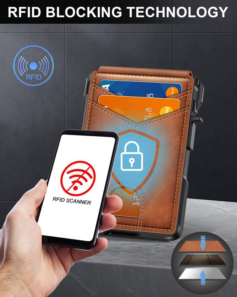 Minimalist Men’s Slim Wallet: 9 - 13 Cards, Money Clip, ID Window.RFID - Blocking, Aluminum Bifold Pop - Up