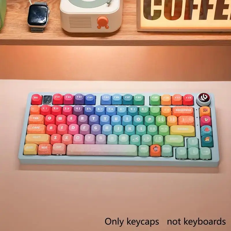 Rainbow Cartoon Keycap Set, Gaming Keyboard Keycap, Universal Fit for 61/87/96/98/104/108 Mechanical Keyboards, Colorful Plastic Keycap Set with Tool, Excludes Keyboard