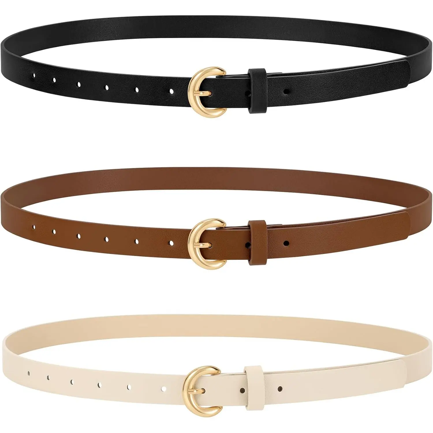 3 Pack Women Skinny Belt Thin  Belt for Women Leather Belt with  Buckle for Jeans Pants Dress 0.74" Width