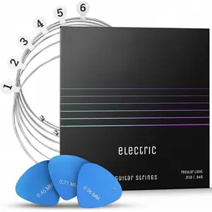 (R) Guitar Strings electric guitar - brilliant sound quality strings made of steel for electric guitar coated with nickel (6 string set) incl. 3 picks