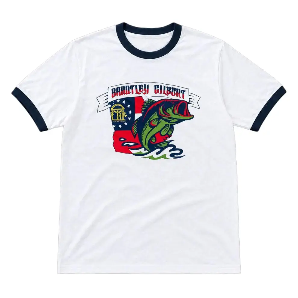 Brantley Gilbert Georgia Bass Ringer T-Shirt, Country Music Fishing Graphic Tee for Concert and Outdoor Fans