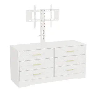 6 Drawer TV Stand with Mount for 32-80 Inch TVs, White Entertainment Center for Bedroom, Living Room, Wood Media Console Tables with Height Adjustable Mount and Storage Drawers As TV Dresser