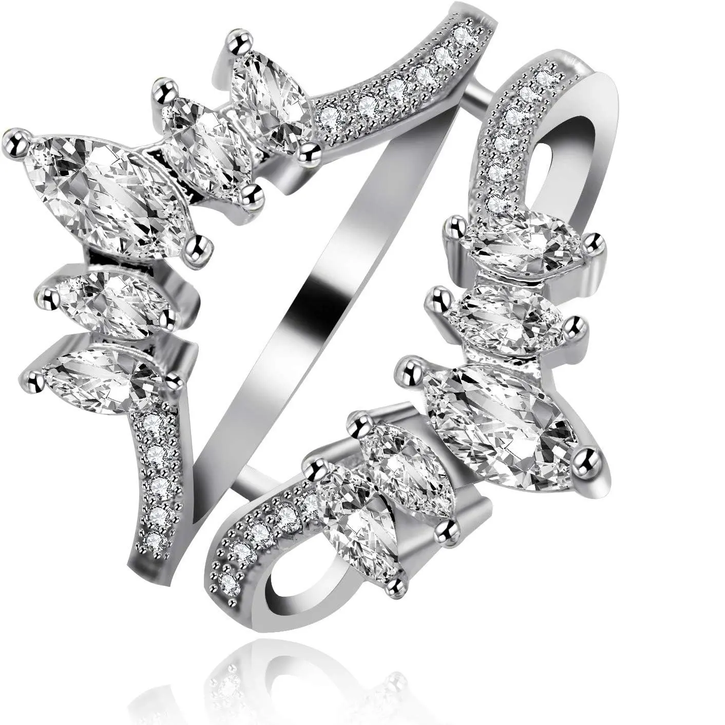 Adjustable Wide Ring Guard Enhancer for Women, Rose Gold & White Gold Bridal Ring Wrap with Sparkling CZ, Wedding Engagement Ring Insert, Fits Sizes 5-10