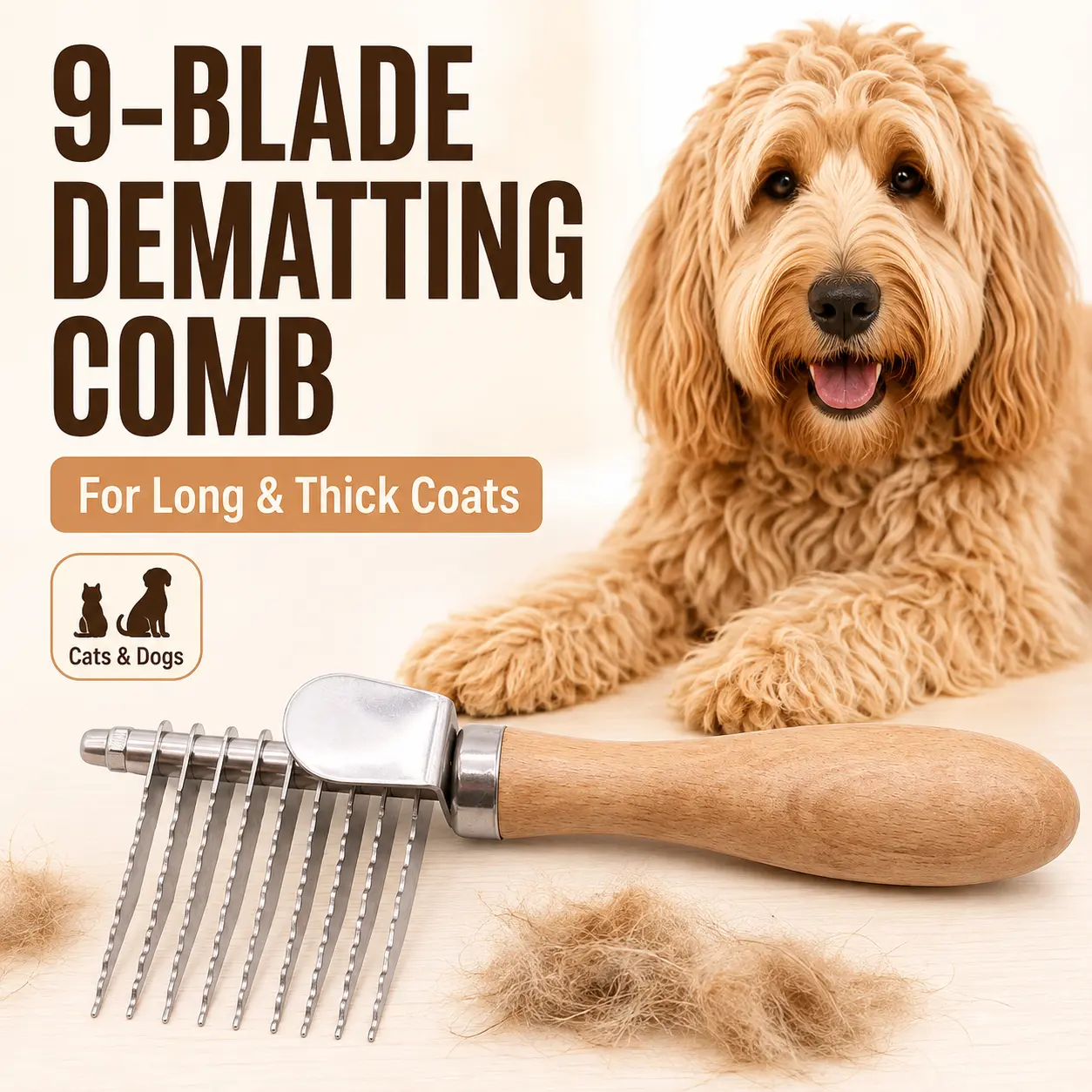 Pet Deshedding & Dematting Comb - Wave Blade Technology, Safe Detangling for Dogs & Cats, Removes Loose Hair, Dirt & Knots summerwins