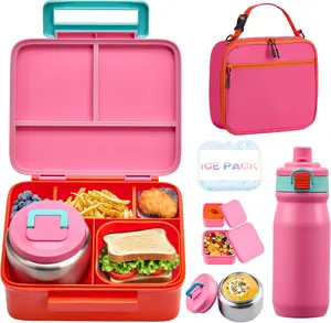 Bento Box for  with 8oz Soup Thermo, Leak-proof Lunch  Containers with 5 Compartment, Insulated Lunch Bag & 17oz Stainless Steel Water Bottle for School, Trvael