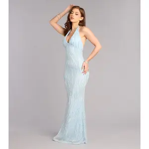 Faith Sequin Pearl Bead Formal Dress