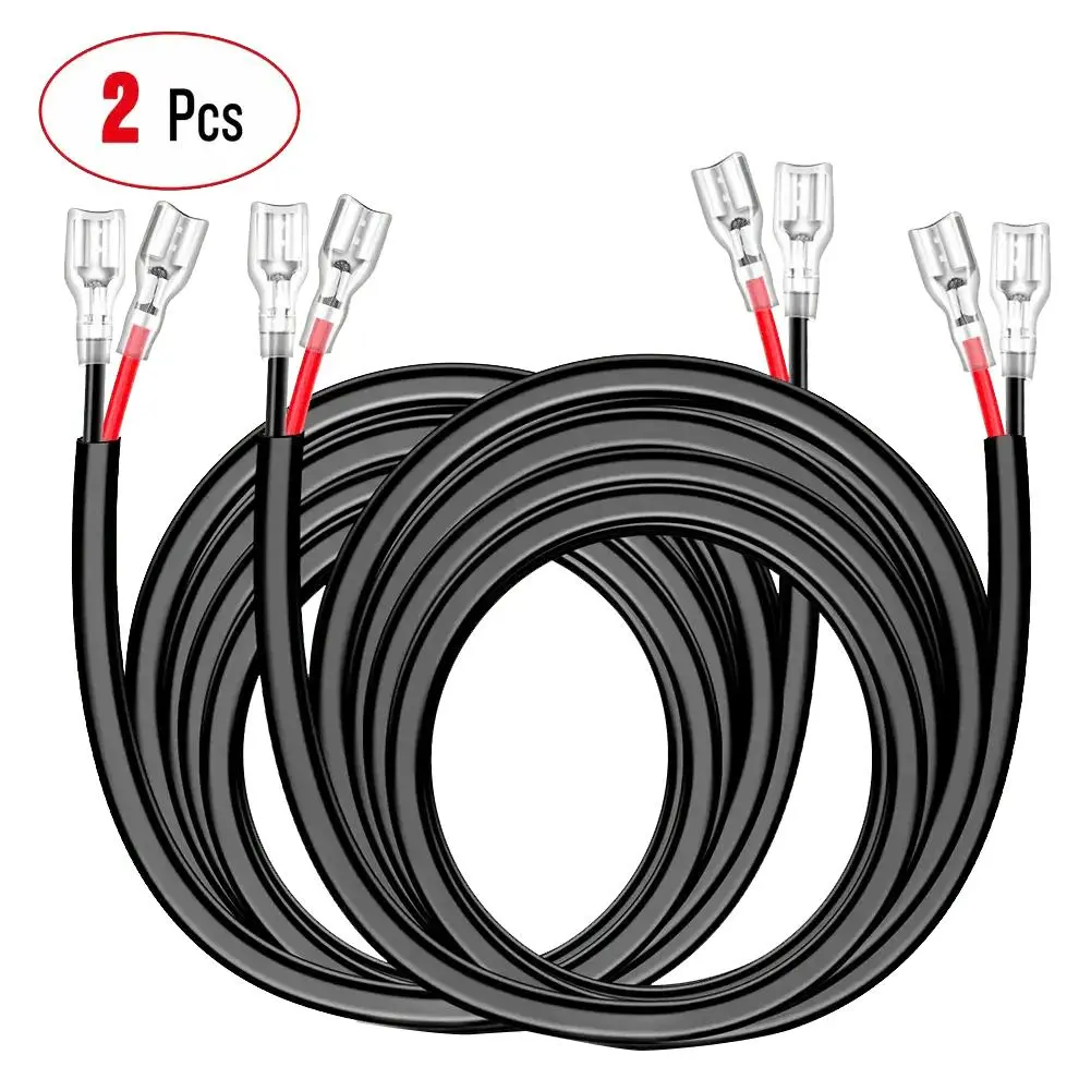 Nilight 2PCS 16 AWG Copper Wire Cable Wiring Harness Extension Kit, 10ft AWG Wires, Black, Universal for Vehicle Lighting, Outdoor LED Work Light Bar, 2-Year Warranty