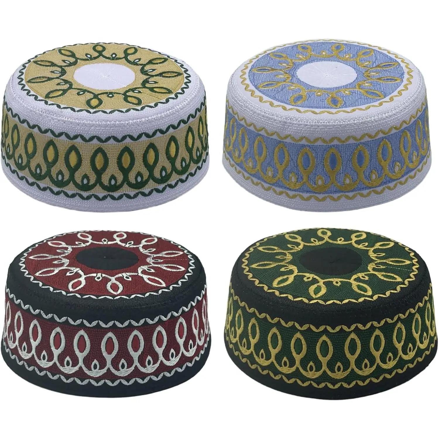 4 Pieces Muslim Prayer Cap Kufi Hat Men Islam Embroidery Arabian Omani Turkish for Eid