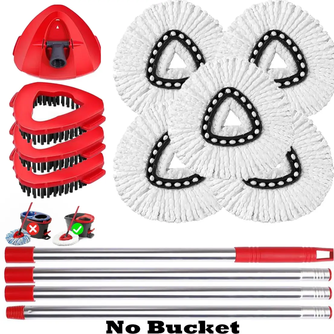 Spin Mop Replacement Kit with 5Pads+3Brush
