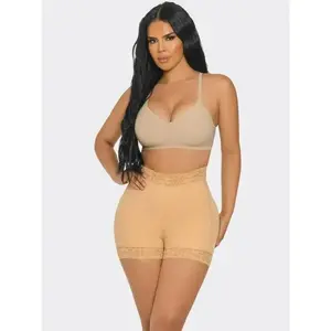 Beige Mid-Waist Lace BBL Shorts - Shapewear with Lace Detailing for Comfort and Style - Classic Hue & Feminine Touch
