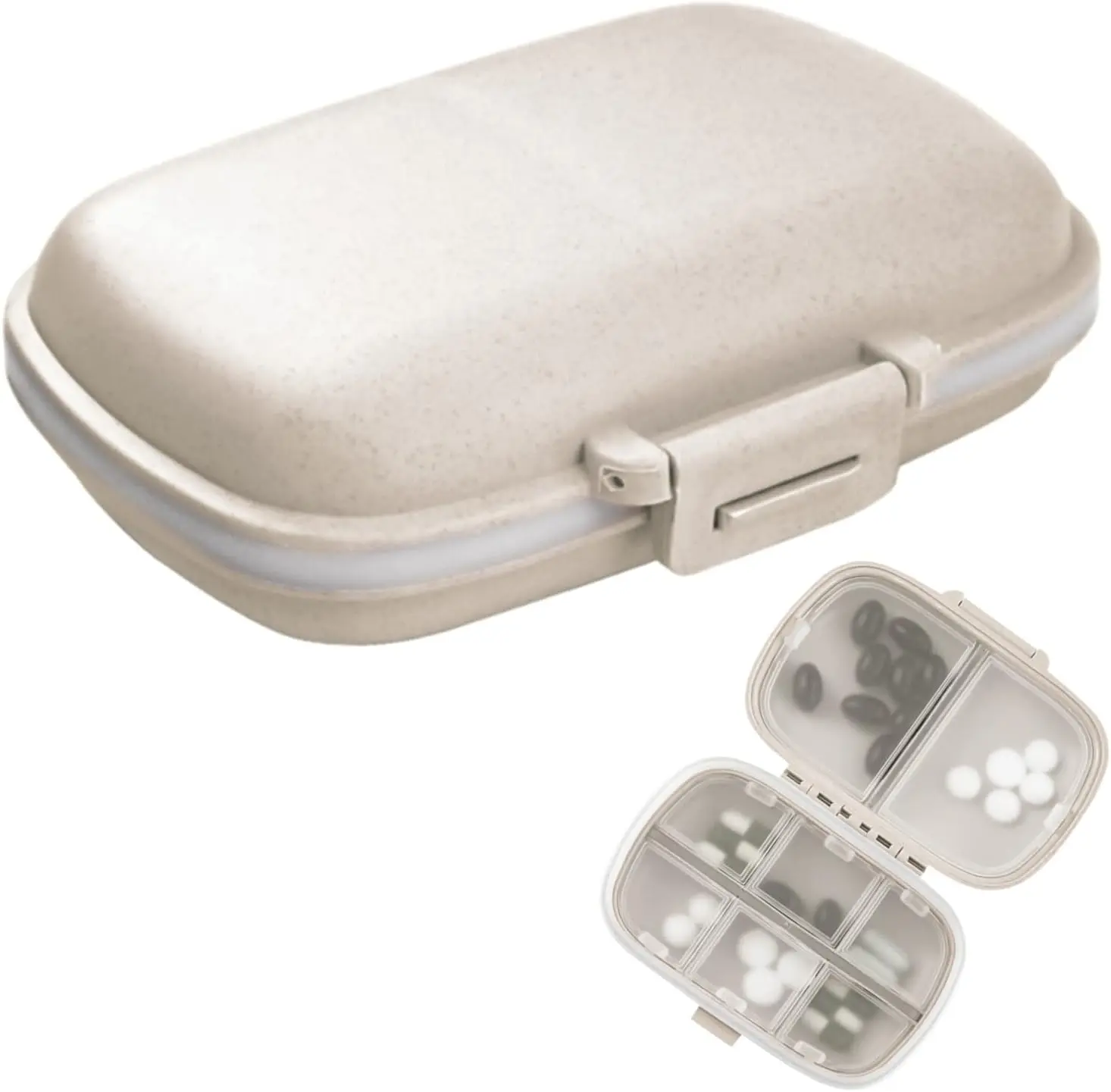 Medicine Pill Organizer 1 Pack 8 Compartments Portable Beige Case for Pocket Purse 3.54x9cm x 4.33x11cm Compact & Convenient Vitamin Container