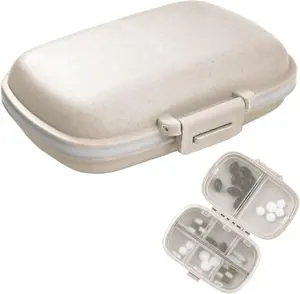 Medicine Pill Organizer 1 Pack 8 Compartments Portable Beige Case for Pocket Purse 3.54x9cm x 4.33x11cm Compact & Convenient Vitamin Container