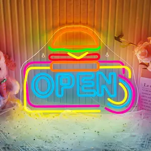 Burger Shop Neon Sign, USB Powered LED Neon Light, Decorative Light for Home, Office, Shop, Coffee Shop, Restaurant, Burger Shop