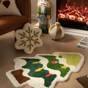 Premium Christmas Series Fluffy Carpet | Holiday Christmas Tree Snowflake Pattern Home, Perfect for Living Room, Fireplace Area, Sofa Area, and Vacation Gathering Space