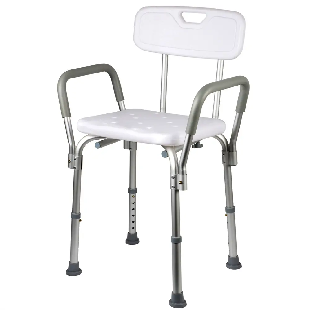 Heavy Duty Shower Chair with Arms & Back, 350 lb Capacity Adjustable Bath Bench, Non-Slip Shower Seat for Seniors & Elderly, Rust-Resistant Aluminum Bathtub Stool, Tool-Free Assembly