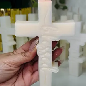 Cross Candle Baptism Favors: Handmade Religious Souvenir