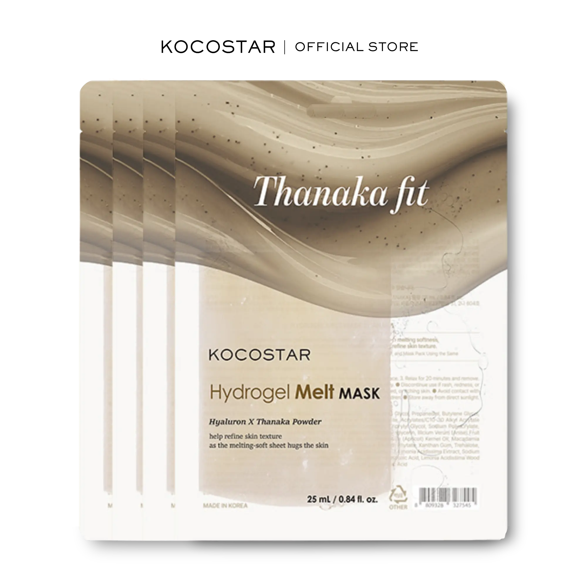 [Kocostar] Thanaka Fit Hydrogel Melt Mask | Patented Eucalyptus Lyocell Mask | Formulated with Thanaka and Hyaluronic Acid | Improves Skin Texture | Hypoallergenic (4 pack)