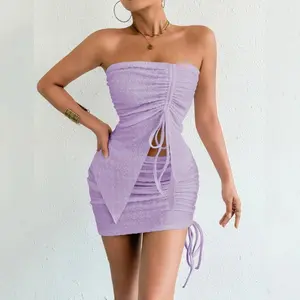 2026 Women's Clothing New Tube Top and Hip Wrap Sexy Dress Texture Set Spice Girl Skirt