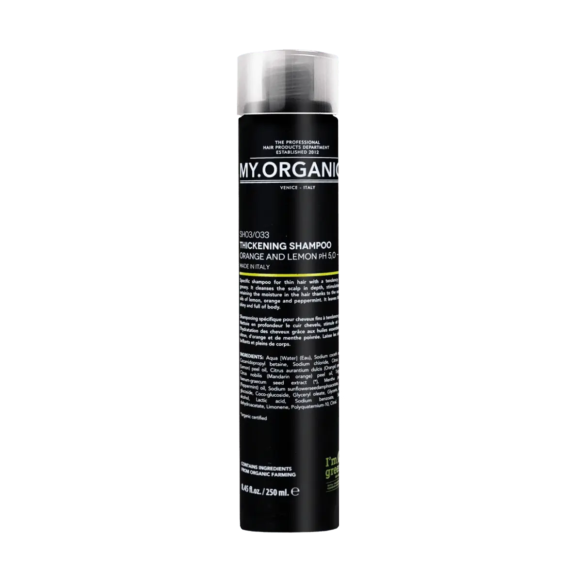 My Organics Volumizing Shampoo for Fine Hair - Organic Purifying, Silicone-Free, Oil Control, 250ml with Lemon & Orange Scent