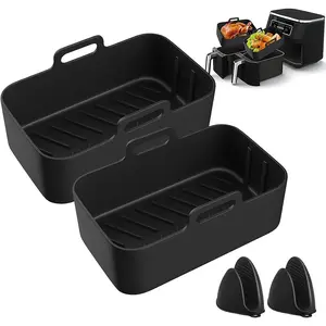 Silicone Heat Resistant Air Fryer Liners 2 Pack, Reusable Liners for Ninja Foodi Dz201, Dz401, Dz550, Cosori, Chefman, Instant Air Fryer, 6-In-1 8-10qt Baskets