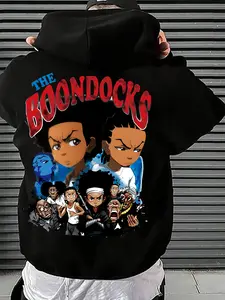 Autumn Winter Hooded Sweatshirt Unisex Cartoon Print Pullover, Graphic Print Hoodie, Trendy Fashion Streetwear Hip Hop Casual Wear, Fitted H Type Silhouette