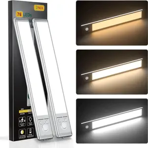 2-Pack Under Cabinet Lights,76 LED Operated Motion Sensor Night Light ,1500mAh USB Rechargeable Light , 3-Level Dimmable Magnetic Indoor Lights for Kitchen,Wardrobe,Pantry, Closet,Bathroom,Stairs,Sink Cabinet,Garage