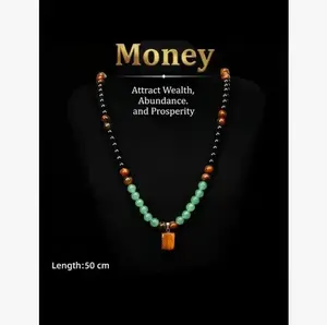 Money Attracting Healing Natural Crystal Jewelry Unisex Necklace with Aventurine Tiger Eye Pendant and Chalcedony Chain Perfect Anniversary Gift