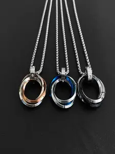 Trendy Men Hip-Hop Three-Ring Titanium Steel Necklace for Women, Simple Elegant Unique Personality Trendsetter Pendant Jewelry