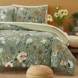 CASAAGUSTO Twin Comforter Set - 5 Pieces Green Floral Bedding Sets, Twin Bed in a Bag with Botanical Butterfly Comforter, Sheets, Pillowcases & Shams for All Seasons