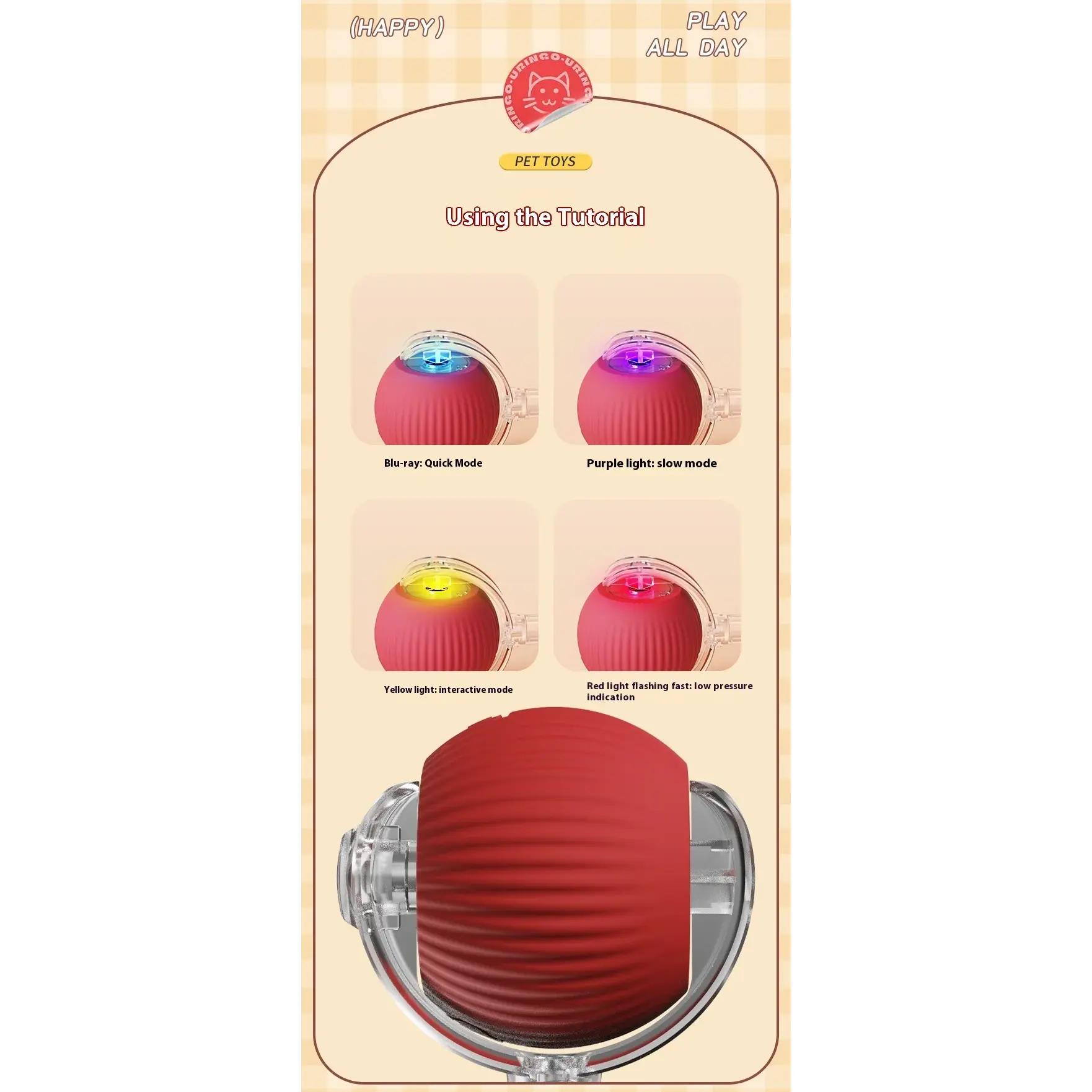 2Pcs Cat Interactive Ball Toys Automatic Rolling Ball Faux Tail Rechargeable Smart Pet Electric Toy Cat Training Imitate Mouse