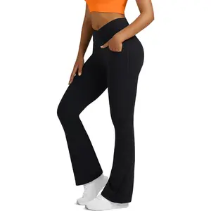 Flare Leggings for Women Yoga Pants with Pockets High Waisted Crossover Flare Leggings Bootcut Casual Yoga Pants