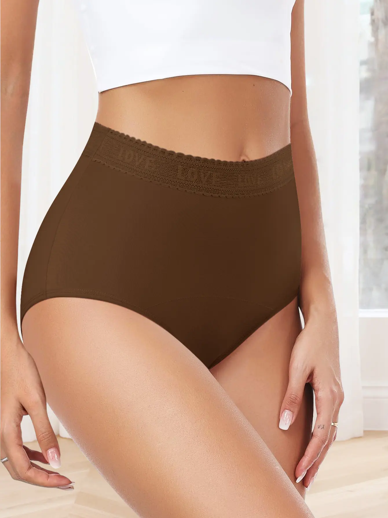 High Waist Tummy Control Period Panties 5 Pack - Leakproof, Breathable Boyshorts with Letter Waist, All Season