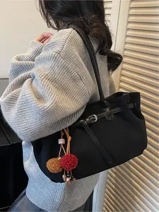 Large capacity retro suede shoulder bag with PU fabric matte and niche design, carrying bag with high-end feel, simple personality, trendy trend, suitable for shopping, commuting, travel, and outdoor activities, PU Tote Satchel