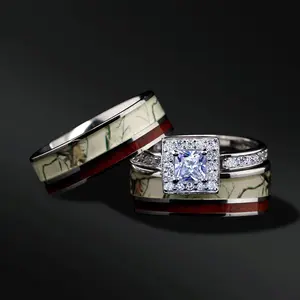 His and Her Snow Camo Wedding Ring Set