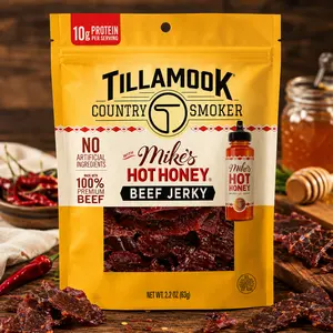 Tillamook Country Smoker Premium Dried Beef Jerky - Mike's Hot Honey, 2.2 oz, Real Hardwood Smoked, Low Carb, High Protein, Ready-to-Eat Sweet & Spicy Snack