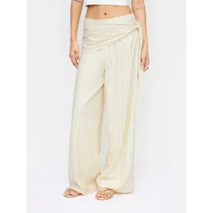 Cider Linen-blend Striped Mid Rise Wide Leg Trousers With Wrap Waist Scarf