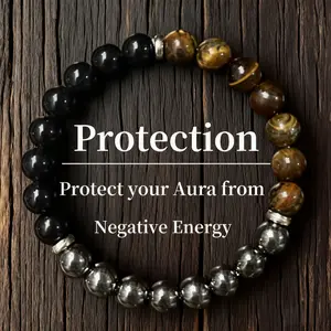 Natural stone vintage jewelry, Tiger's Eye, Black gallstone, obsidian triple protection bracelet, bring good luck and prosperity, the best gift for friends jewelry men