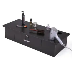 Classic Wall-Mounted Styling Station with Drawer and Tool Holes, Vanity Table, Dressing Table, Equipment for Barber Beauty Spa Salon Shops, Black -W2181P154265