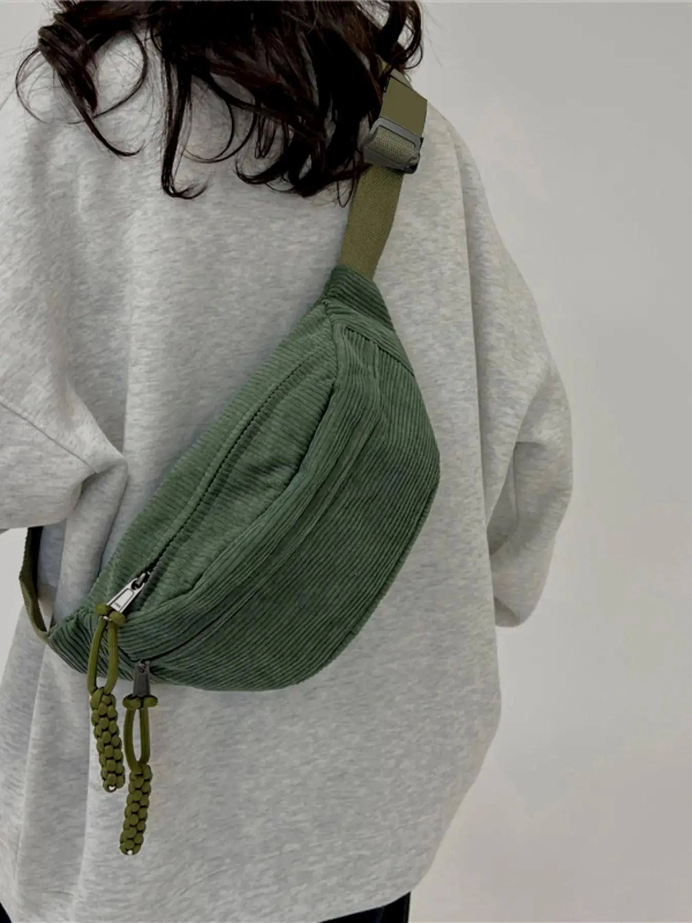 Women's Solid Color Matching Fanny Pack As Gifts, Summer 2025 Trendy Casual Fashionable Corduroy Chest Bag for Daily Outdoor Sports Used, Street Bum B