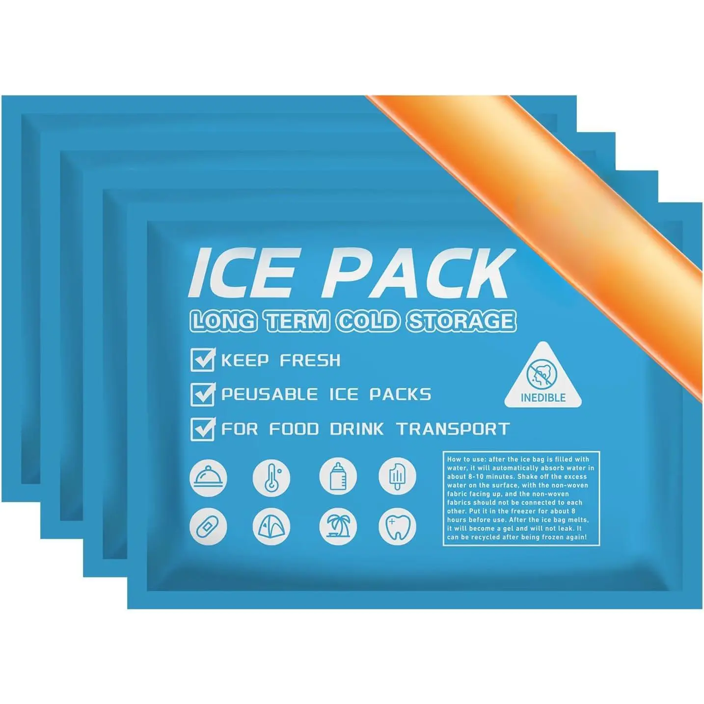 Ice Packs for Coolers Shipping Lunch Box Cold Cooler Bag Long Lasting Reusable Ice Pack Gel Freezer Packs for Camping