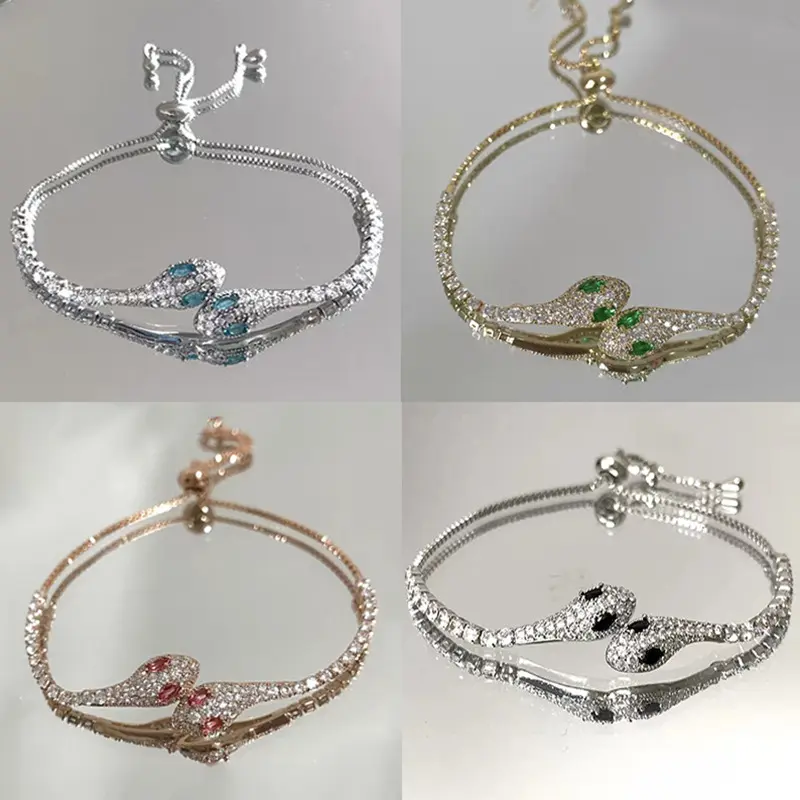 Light Luxury Style Cool Sensation Diamond-Studded Snake Pull Chain Bracelet Niche High-End Sense Elegant Exquisite Unique Hand Jewelry