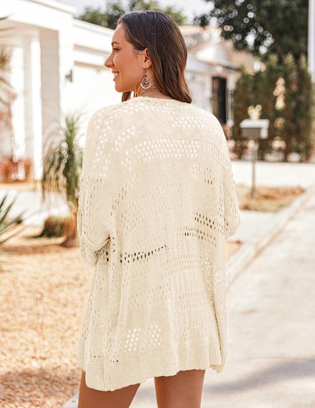 Women's Lightweight Crochet Cardigan Long Sleeve Open Front Oversized Summer Sweater Batwing Beach Fashion