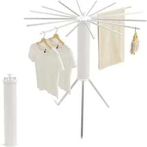 RUMOSE Tripod Clothes Drying Rack Clothing Foldable & Portable Garment Rack Space Saving Laundry Aluminum Standing with 16 Poles Silver & White Floor Collapsible Household Indoor & Outdoor Holder