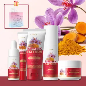 LAIKOU Turmeric Saffron Skincare Set - 5 PCS Brightening Facial Kit for Glowing Skin | Face Wash, Toner, Serum, Eye & Face Cream Routine