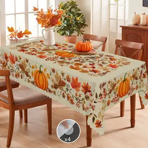 PLUMLIK Autumn Tablecloth with Pumpkin Maple Leaf Patterns, Fall Decor, Vintage Rectangular Round Table Cover, Harvest Decor Suitable for Thanksgiving Day Holiday Indoor Outdoor, Farmhouse Home Table Decoration, Kitchen Accessories, Housewarming Gift