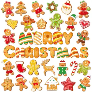 36 Pieces Christmas Magnets Supplies Xmas Refrigerator Magnetic Merry Christmas Fridge Magnet Stickers Happy Holiday Decoration for Car Mailbox Locker Fridge Cabinets Home Decor (Gingerbread) Wiooffen