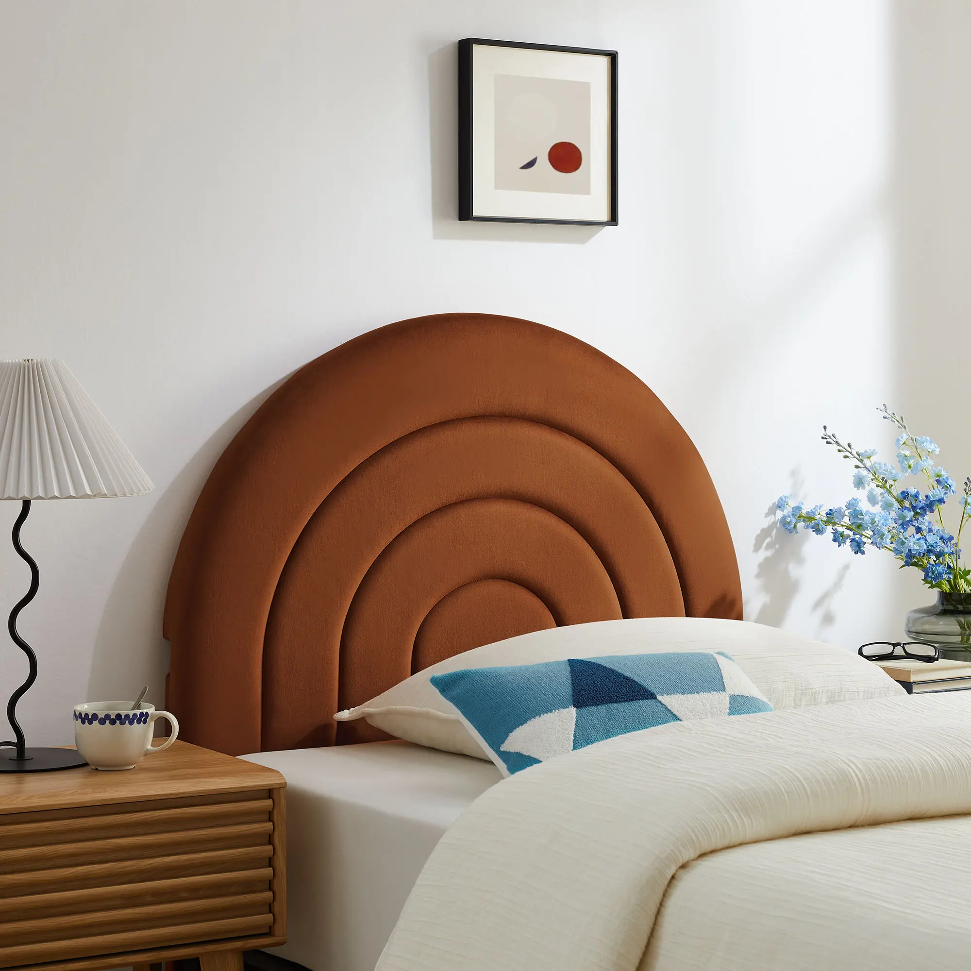 Solana Curved Arched Performance Velvet Twin Headboard, Rust Indoor Furniture Headboard for Bed Frames, Curved Headboards