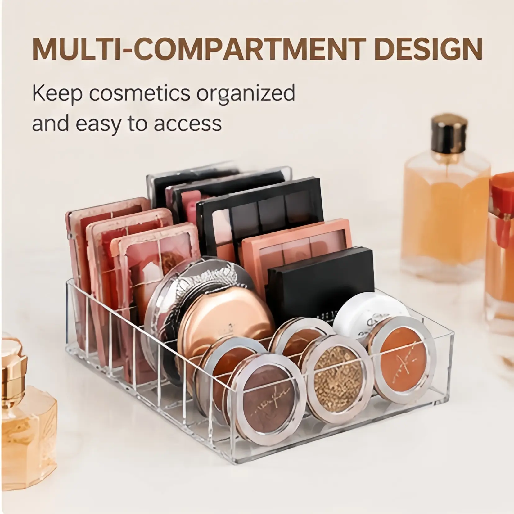 【Back to School】7-Grid Clear Makeup Storage Box, 1 Count, Cosmetic Makeup Storage Tray, Desktop Makeup Organizer for Home, Bathroom, Hotel, Salon-MM1