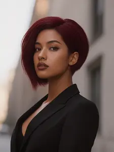 10 Inch Burgundy Wine Red Real Human Hair Wig – Short Bob Style Trendy Glueless Lace Front, Lightweight Everyday Wear, Viral TikTok Hair Transformation, Easy Install for Beginners, Perfect for Street Style, Date Night or Party Looks! Fashion Wig